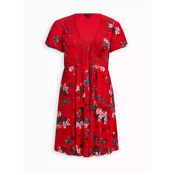 Torrid Mini Gauze Lace-Up Skater Dress Red Size 2 - Picture 9 of 9